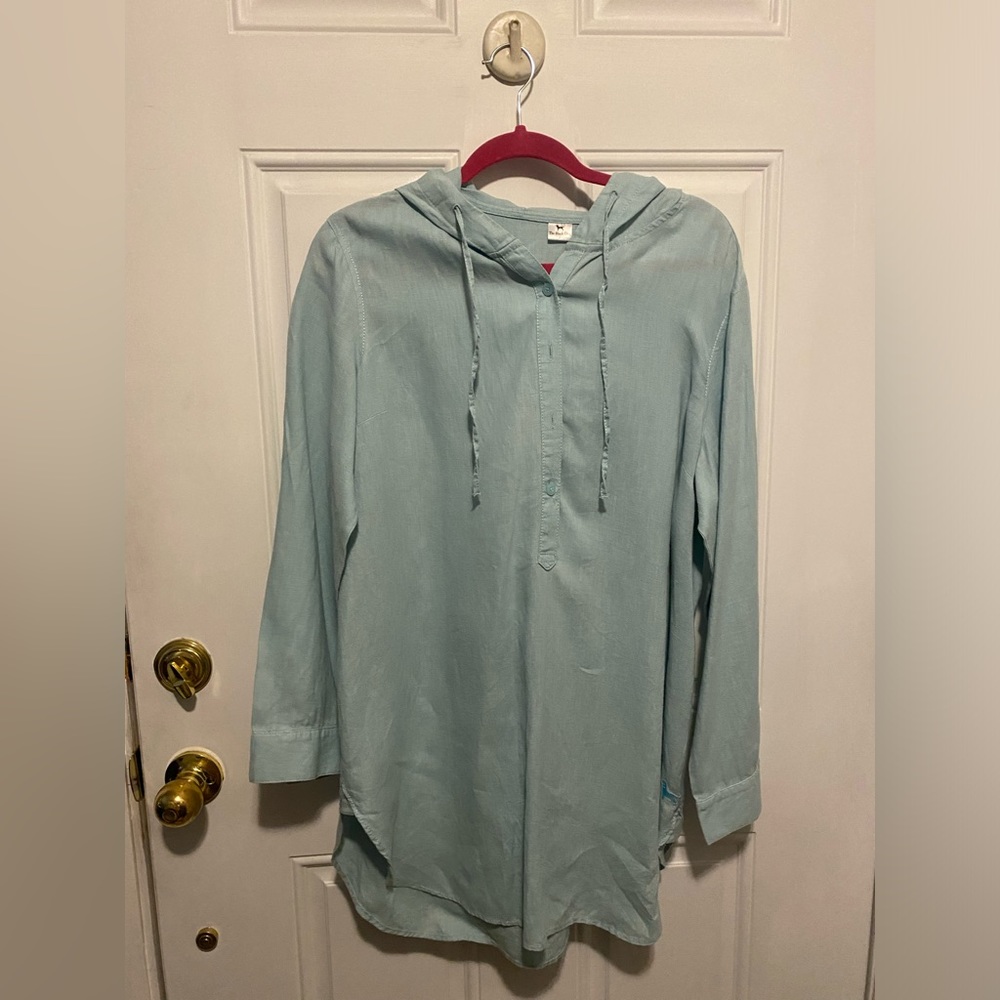The Black Dog Linen-blend hooded shirt/tunic turquoise size L